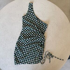 White Fox Boutique Summer Vibe Mesh Mini Dress Green Checker
